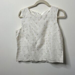 Talbots Cream Sleeveless Embroidered Tank 100% Silk